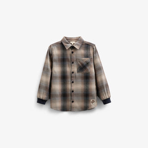 Ternet flannelskjorte med rib manchet - Kids - Brown Navy Check | 100529 Henry