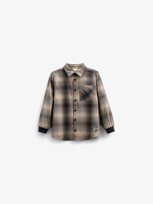 Ternet flannelskjorte med rib manchet - Kids - Brown Navy Check | 100529 Henry
