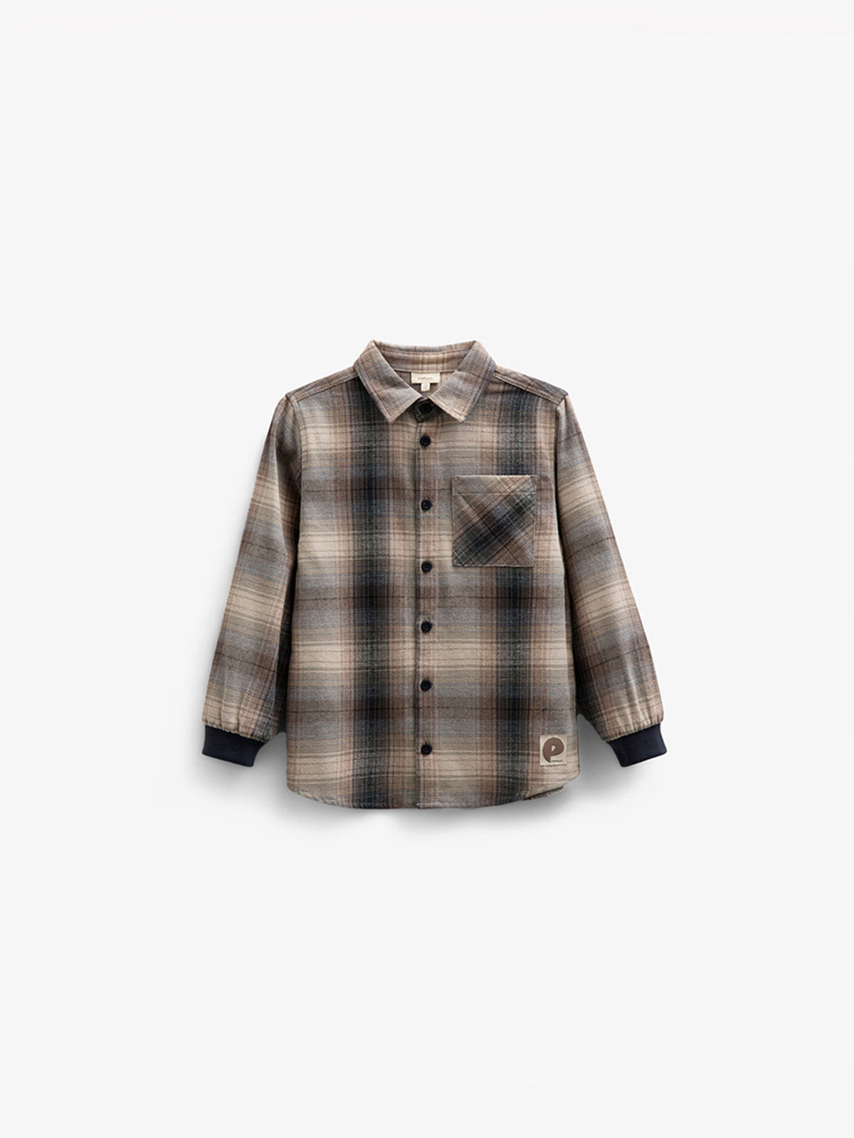 Ternet flannelskjorte med rib manchet - Kids - Brown Navy Check | 100529 Henry
