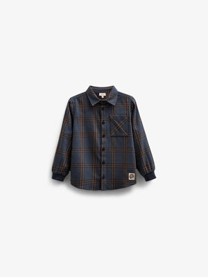 Ternet flannelskjorte med rib manchet - Kids - Navy Check | 100530 Henry