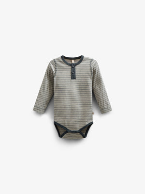 Langærmet Body i Bomuldsrib - Kids - Forest Green Stripe | 100558 Manson