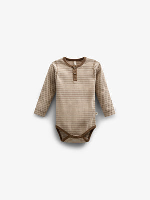 Langærmet Body i Bomuldsrib - Kids - Coffee Stripe | 100559 Manson