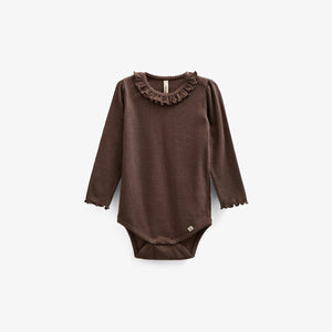 Langærmet Rib Bodysuit i Modal med picot-kant - Kids - Chocolate | 100574 Mia