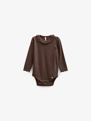 Langærmet Rib Bodysuit i Modal med picot-kant - Kids - Chocolate | 100574 Mia