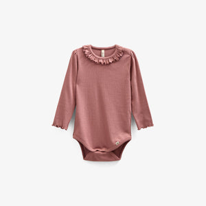 Langærmet Rib Bodysuit i Modal med picot-kant - Kids - Old Rose | 100575 Mia