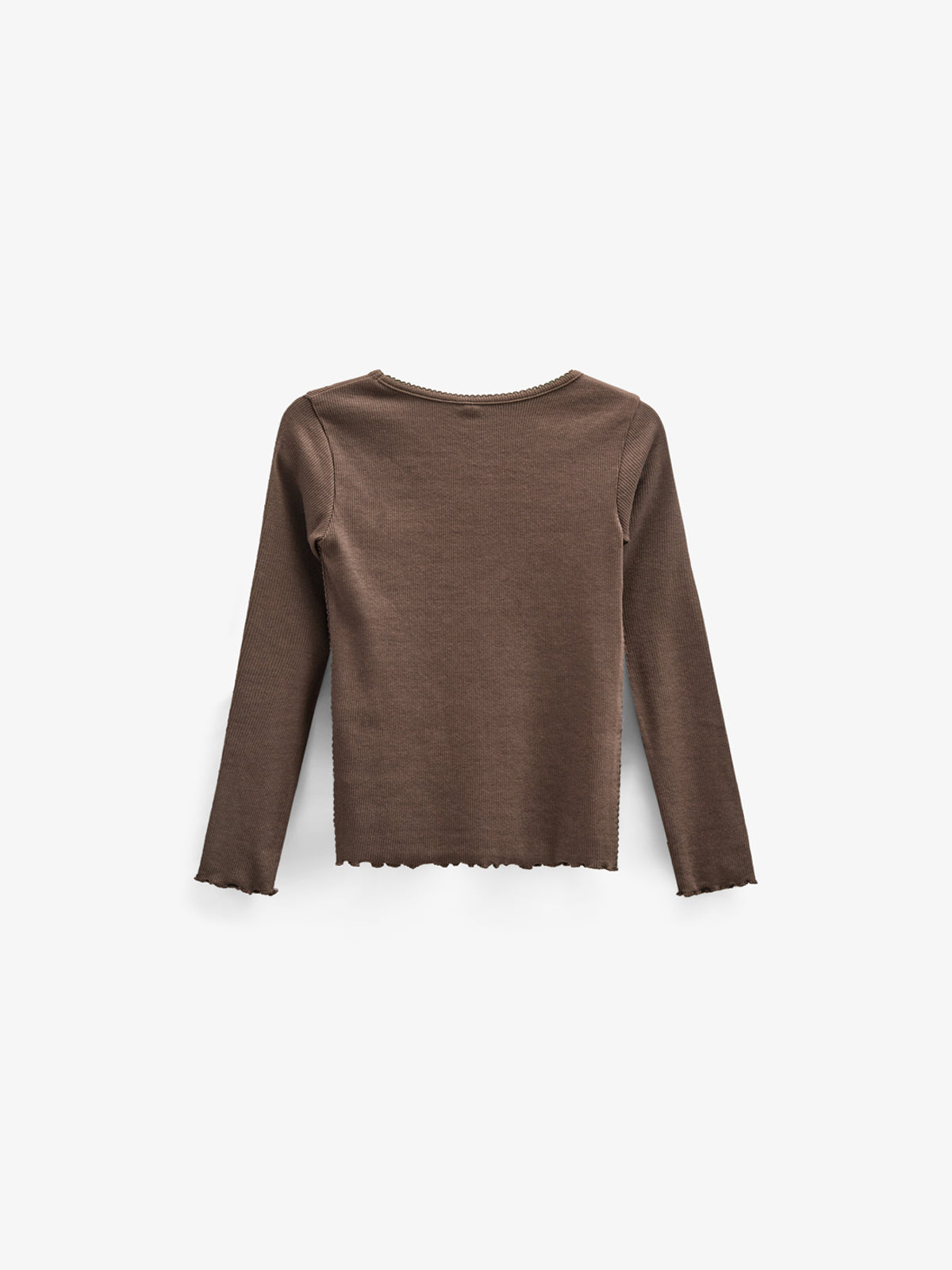 Langærmet Rib T-shirt i Modal med picot-kant - Tween - Chocolate | 100577 Mia