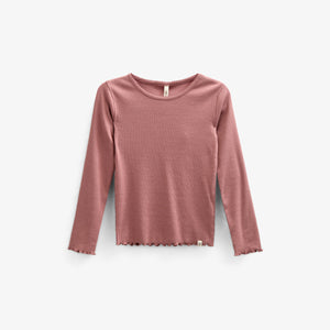 Langærmet Rib T-shirt i Modal med picot-kant - Kids - Old Rose | 100578 Mia