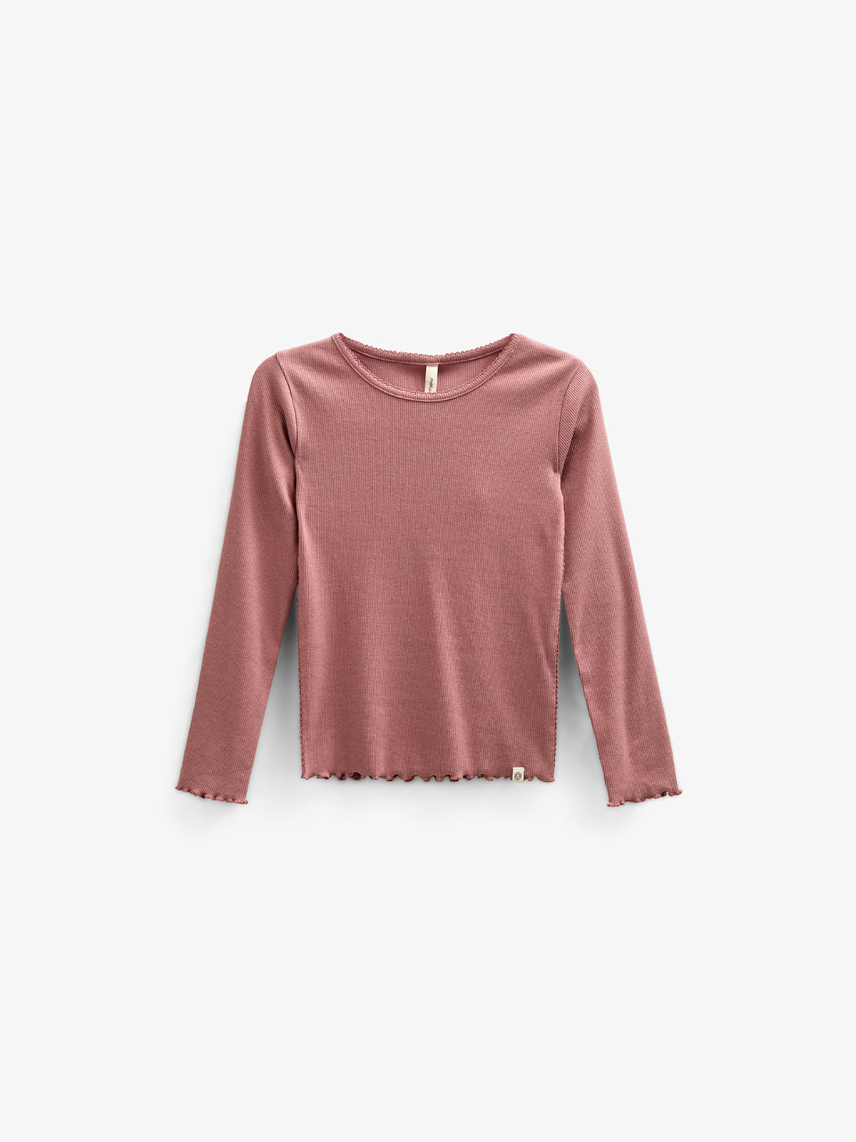 Langærmet Rib T-shirt i Modal med picot-kant - Kids - Old Rose | 100578 Mia