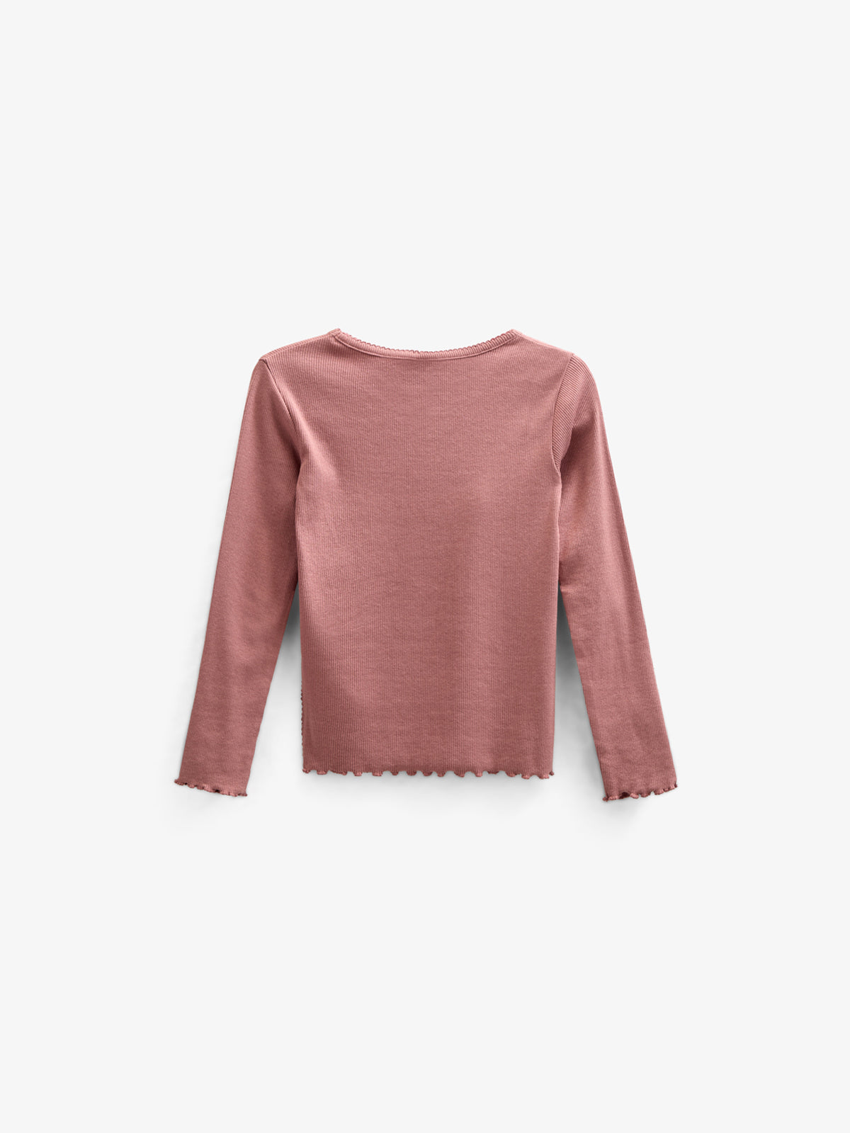 Langærmet Rib T-shirt i Modal med picot-kant - Kids - Old Rose | 100578 Mia