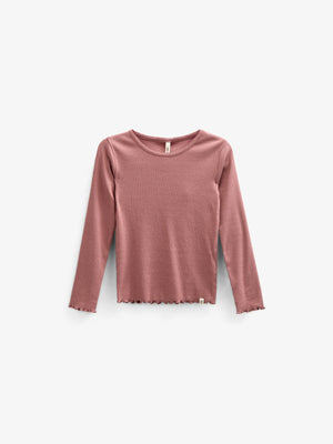 Langærmet Rib T-shirt i Modal med picot-kant - Tween - Old Rose | 100579 Mia