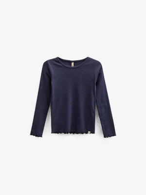 Langærmet Rib T-shirt i Modal med picot-kant - Tween - Navy | 100581 Mia