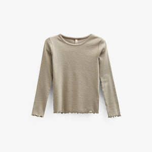 Langærmet Rib T-shirt i Modal med picot-kant - Kids - Dusty Green | 100582 Mia