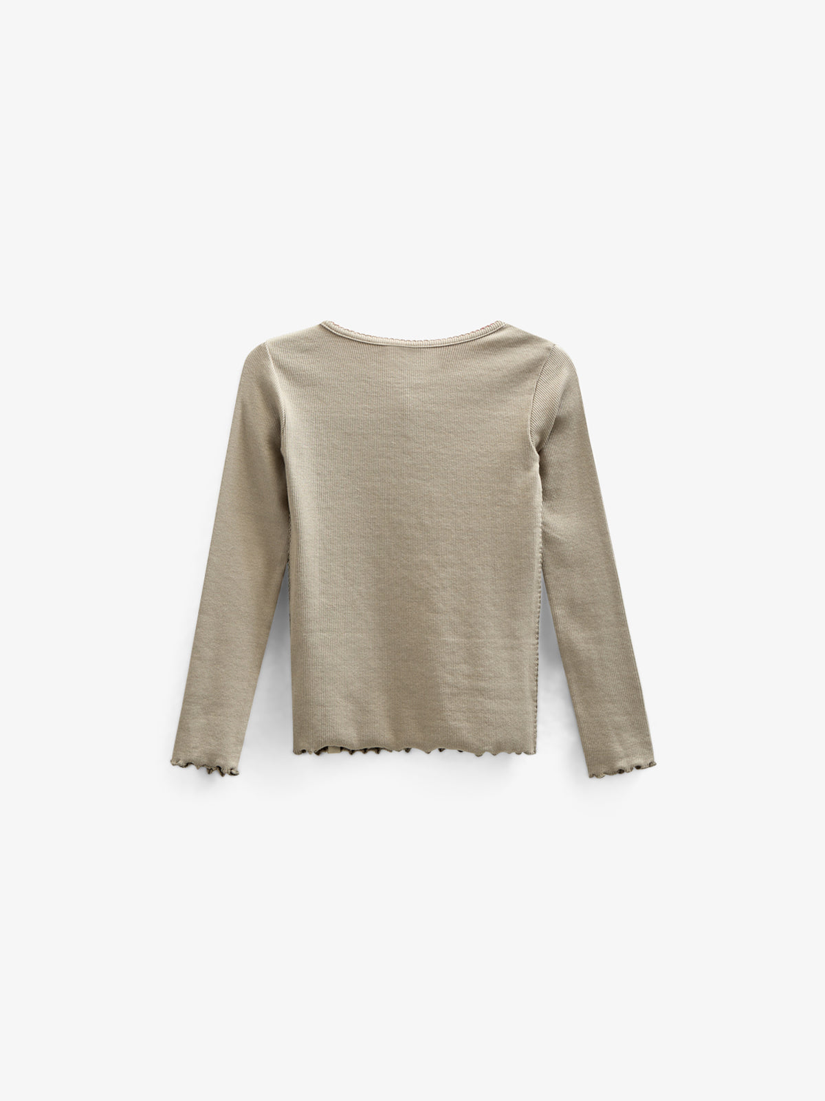 Langærmet Rib T-shirt i Modal med picot-kant - Tween - Dusty Green | 100583 Mia
