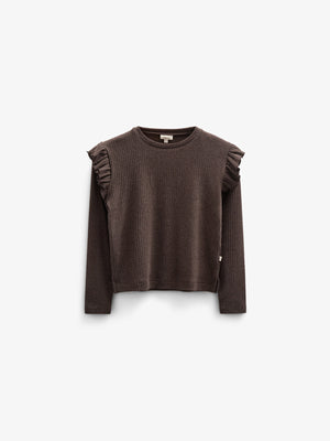 Bluse i Blød Rib med flæse - Tween - Chocolate Melange | 100695 Alana