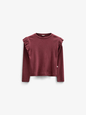 Bluse i Blød Rib med flæse - Tween - Burgundy Melange | 100696 Alana