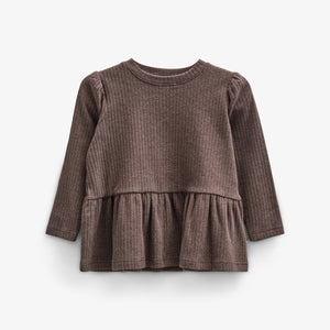 Bluse i Blød Rib med Peplum - Kids - Chocolate Melange | 100699 Alana