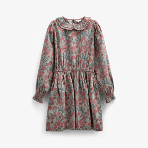 Kjole i bomulds-poplin med Print og elastik i taljen - Tween - Rose / Green | 100720 Amy
