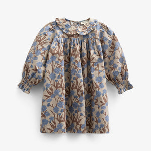 Kjole i bomulds-poplin med Print og elastik i taljen - Kids - Blue / Brown | 100721 Amy