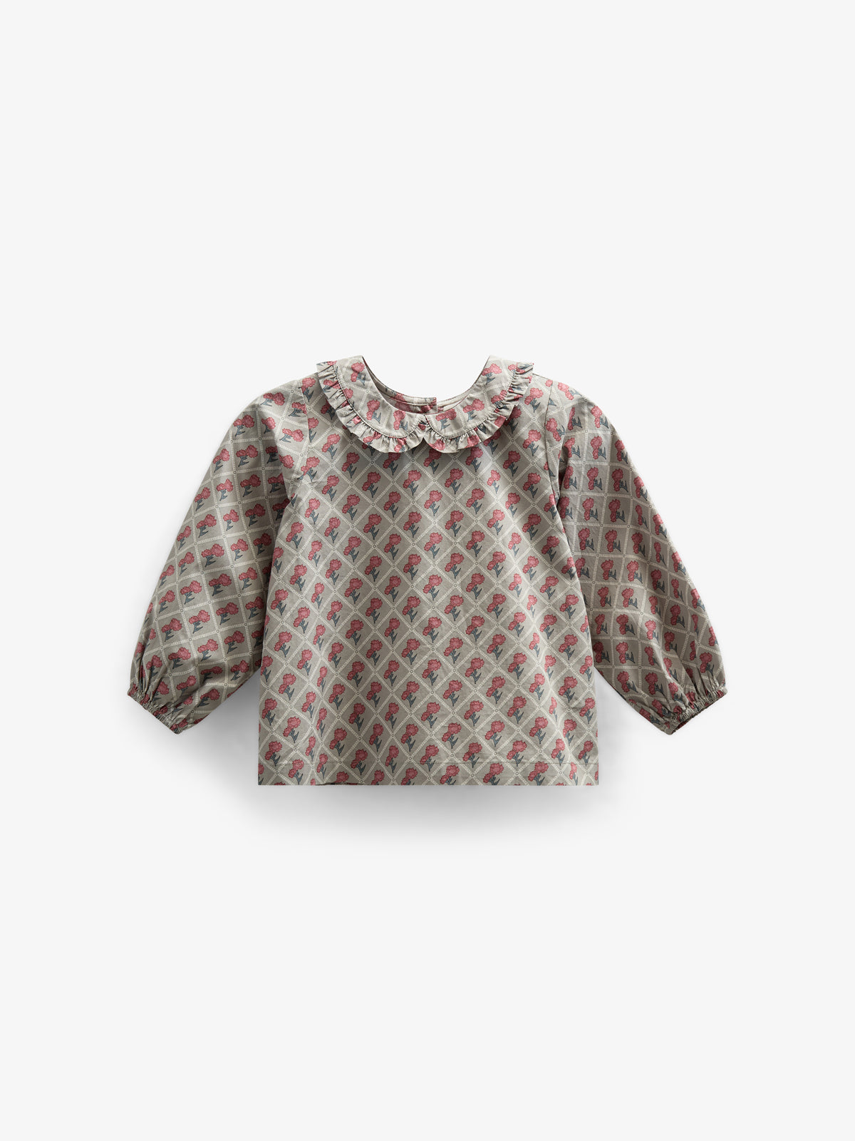 Bluse i bomulds-poplin med Print - Kids - Green w. Vintage Red | 100725 Amine