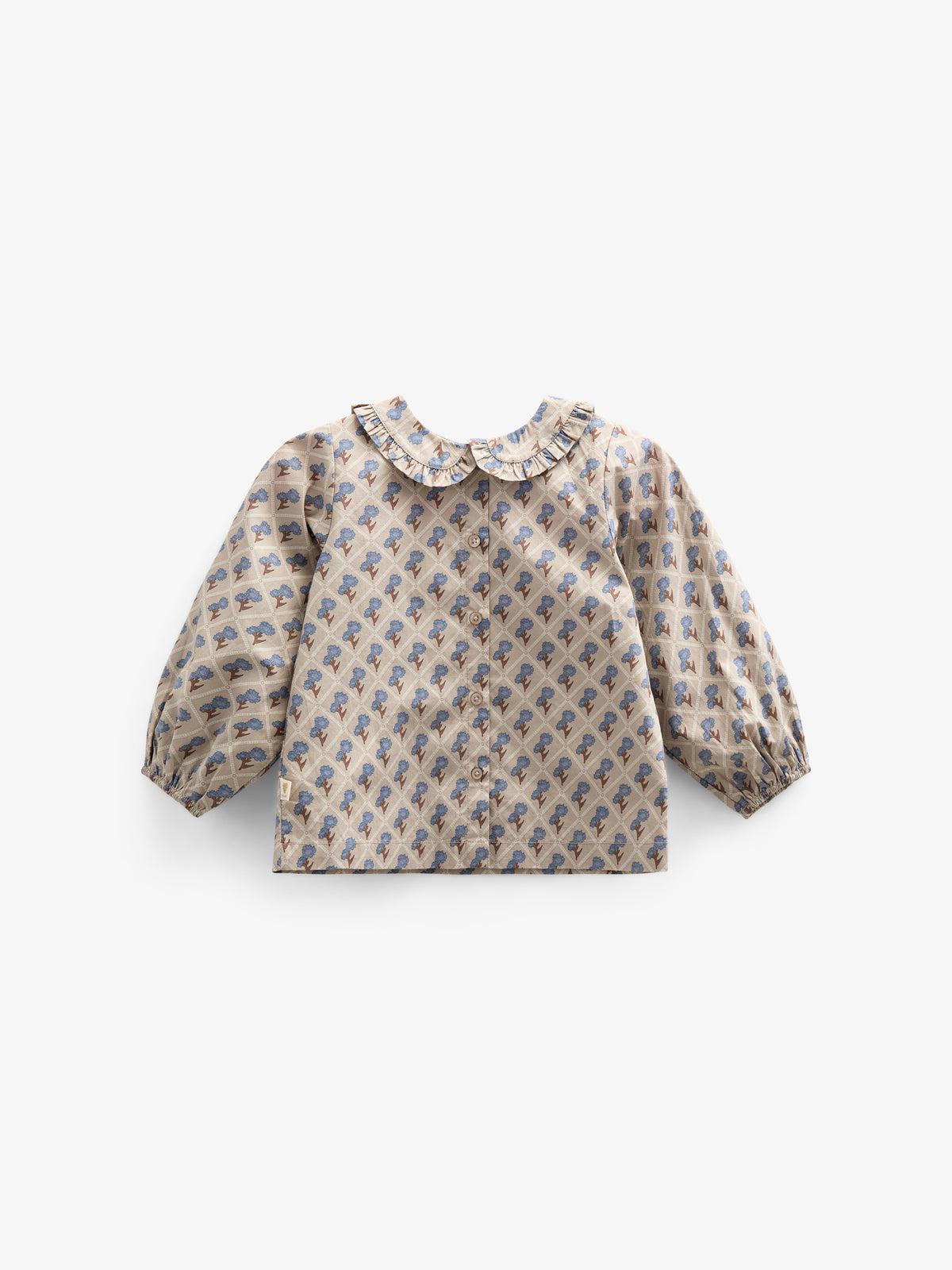 Printed Bomuld-Poplin Bluse med Krave - Kids - Caffe Latte w. Blue | 100726 Amine
