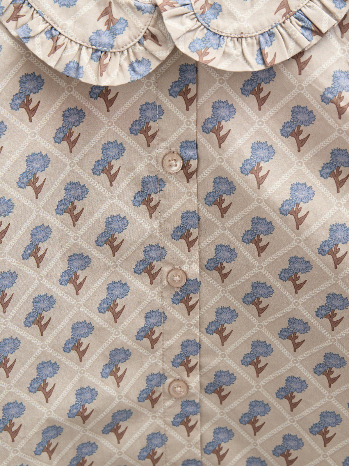 Bluse i bomulds-poplin med Print og Krave - Kids - Caffe Latte w. Blue | 100726 Amine