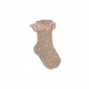 MP Knæstrømper i uld med blonder - Kids - Caffe Latte Melange | 100780 MP Lea Socks