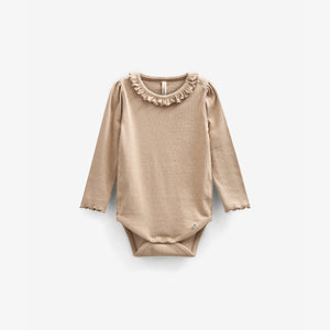 Langærmet Rib Bodysuit i Modal med picot-kant - Kids - Caffe Latte | 100784 Mia