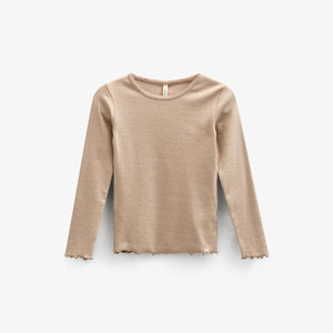Langærmet Rib T-shirt i Modal med picot-kant - Kids - Caffe Latte | 100786 Mia