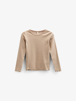 Langærmet Rib T-shirt i Modal med picot-kant - Tween - Caffe Latte | 100787 Mia
