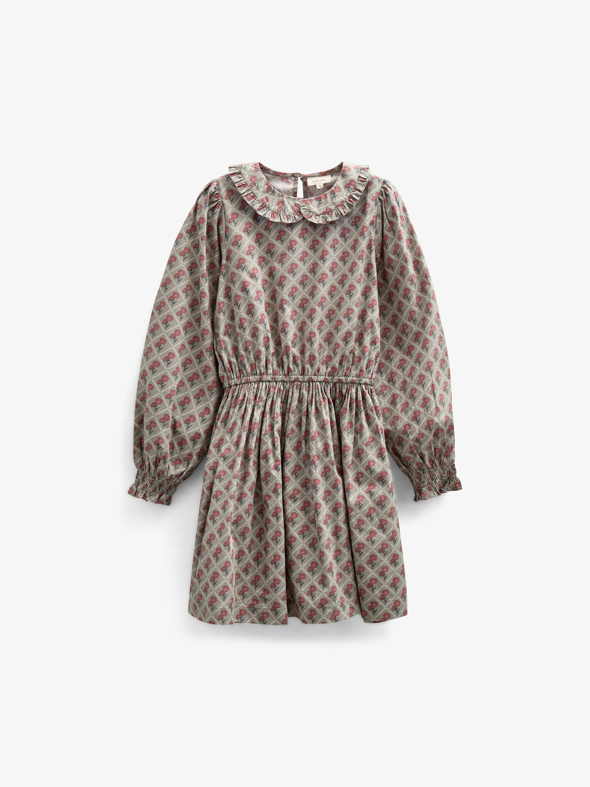 Kjole i bomulds-poplin med Print og elastik i taljen - Tween - Green w. Vintage Red | 100800 Amine