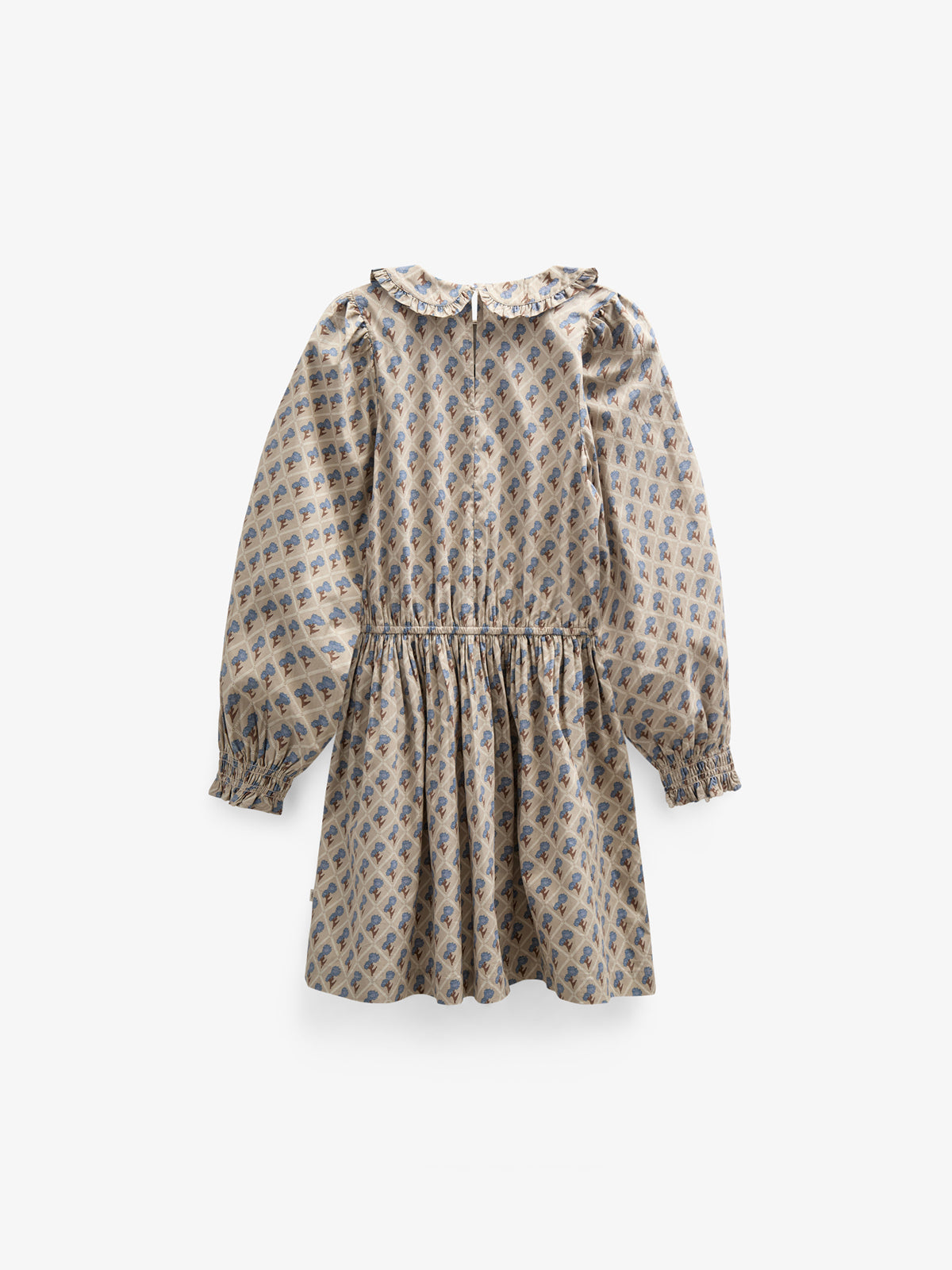 Kjole i bomulds-poplin med Print og elastik i taljen - Tween - Caffe Latte w. Blue | 100801 Amine