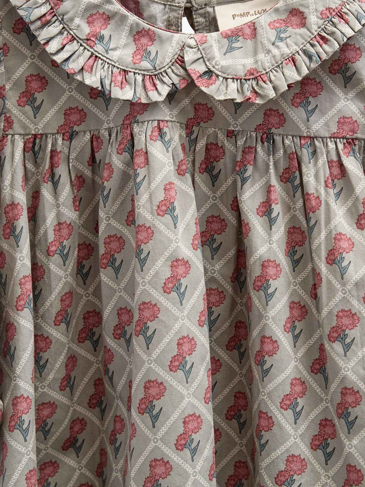 Kjole i bomulds-poplin med Print - Kids - Green w. Vintage Red | 100802 Amine
