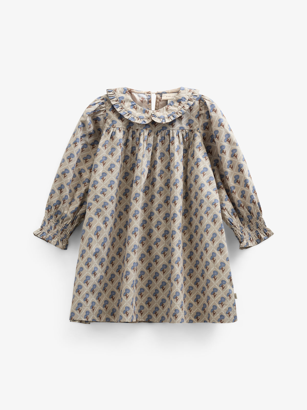 Kjole i bomulds-poplin med Print - Kids - Caffe Latte w. Blue | 100803 Amine