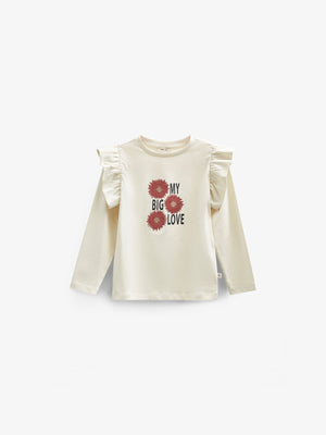 Jersey Bluse med flæseærmer og Print foran - Kids - Off White | 100844 Demi