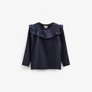 Jersey-bluse med flæser - Kids - Navy | 100864 Talia