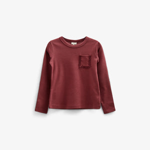 Langærmet T-shirt med brystlomme - Kids - Burgundy | 100868 Sienna