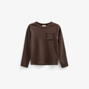 Langærmet T-shirt med brystlomme - Kids - Chocolate | 100870 Sienna