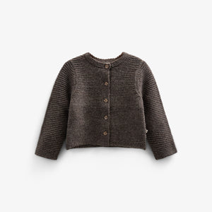 Cardigan i Uldstrik - Kids - Chocolate Melange | 100876 Maya