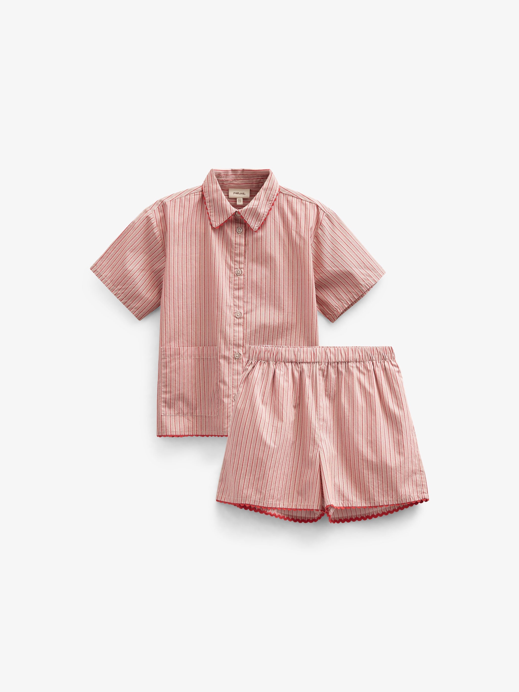 Stribet poplin sæt med skjorte og shorts - Tween - Old Rose/Cherry Red | 100947 Olivia