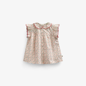 Poplintop med blomsterprint og flæse - Kids - Rose | 100948 Poppy