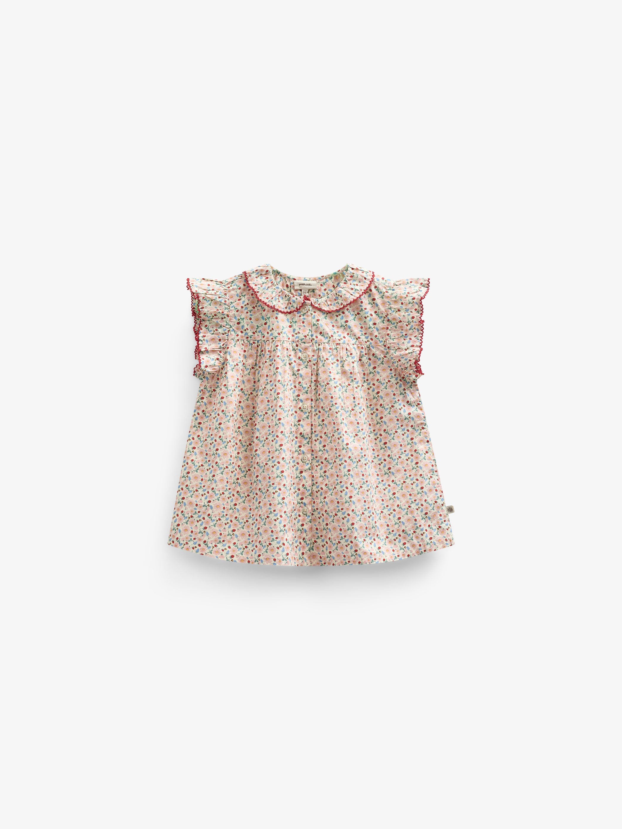 Poplintop med blomsterprint og flæse - Kids - Rose | 100948 Poppy