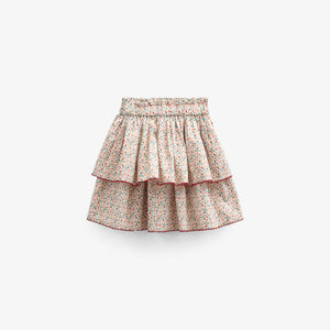 Poplinnederdel med blomsterprint og flæse - Kids - Rose | 100952 Poppy