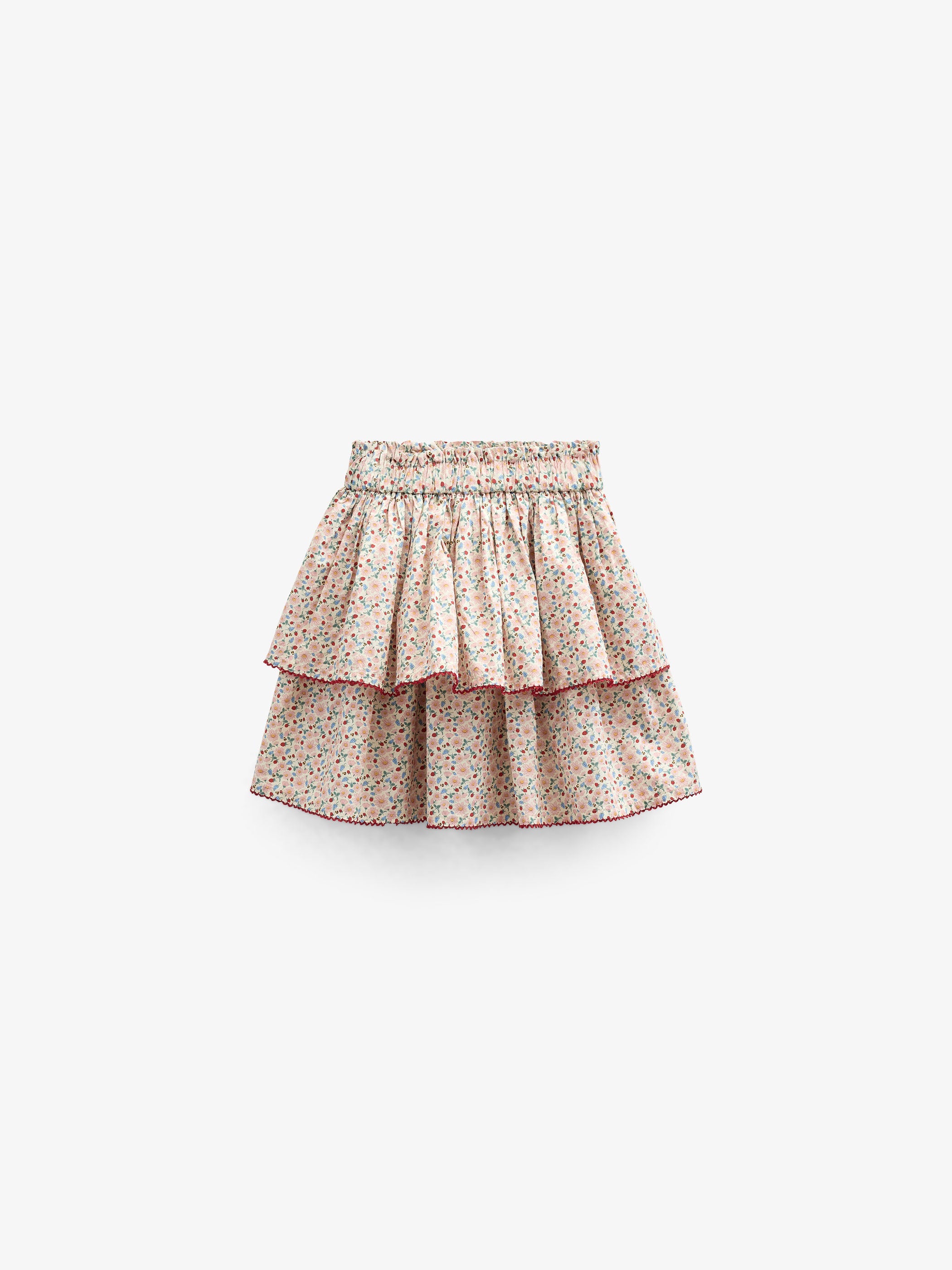 Poplinnederdel med blomsterprint og flæse - Kids - Rose | 100952 Poppy