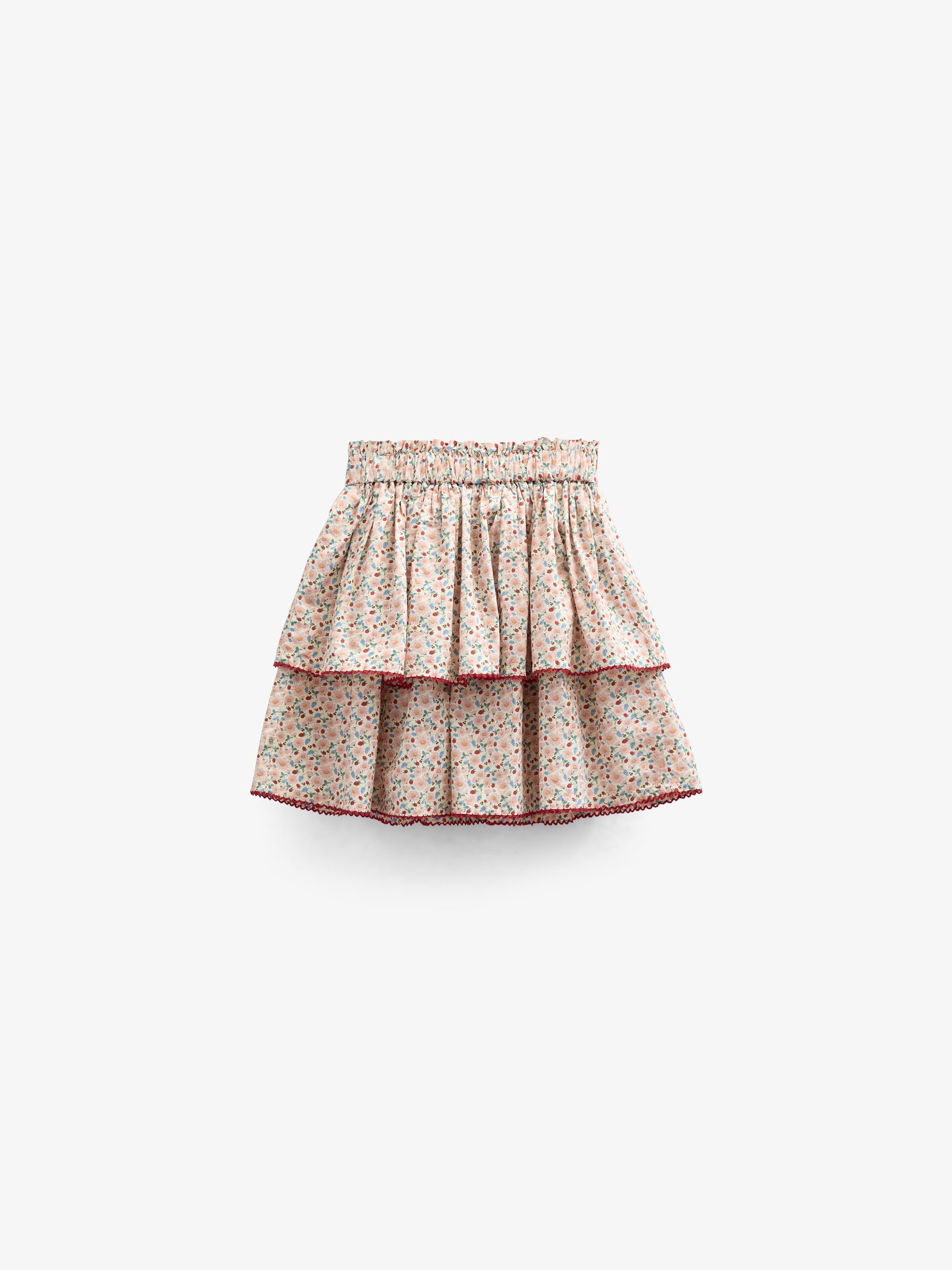 Poplinnederdel med blomsterprint og flæse - Kids - Rose | 100952 Poppy