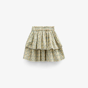 Poplinnederdel med blomsterprint og flæse - Kids - Green | 100954 Poppy