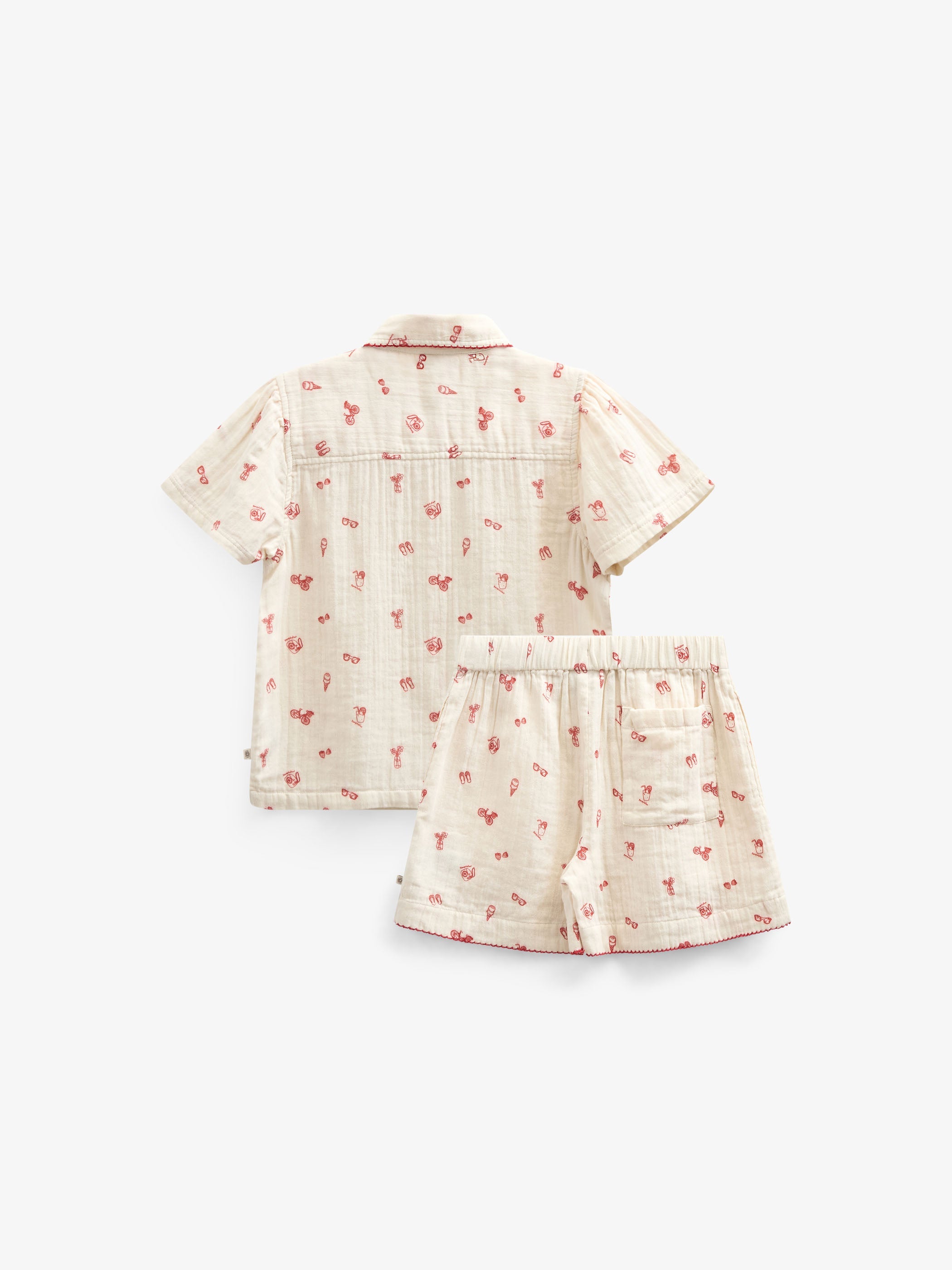 Skjorte og shortssæt i musselin med print - Kids - Offwhite/Cherry Red | 100972 Fiona