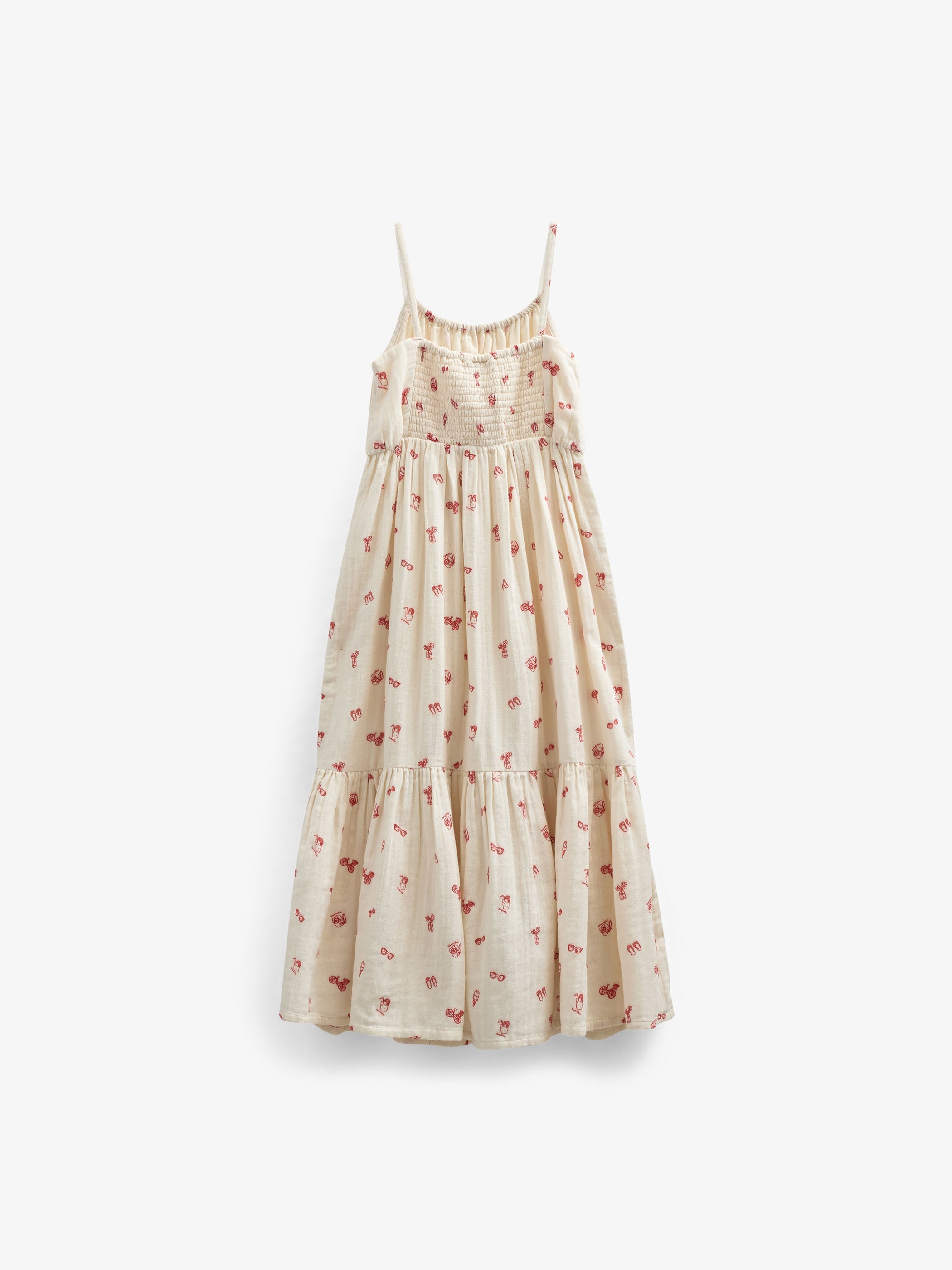 Midi stropkjole i musselin med print - Tween - Offwhite/Cherry Red | 100974 Fiona