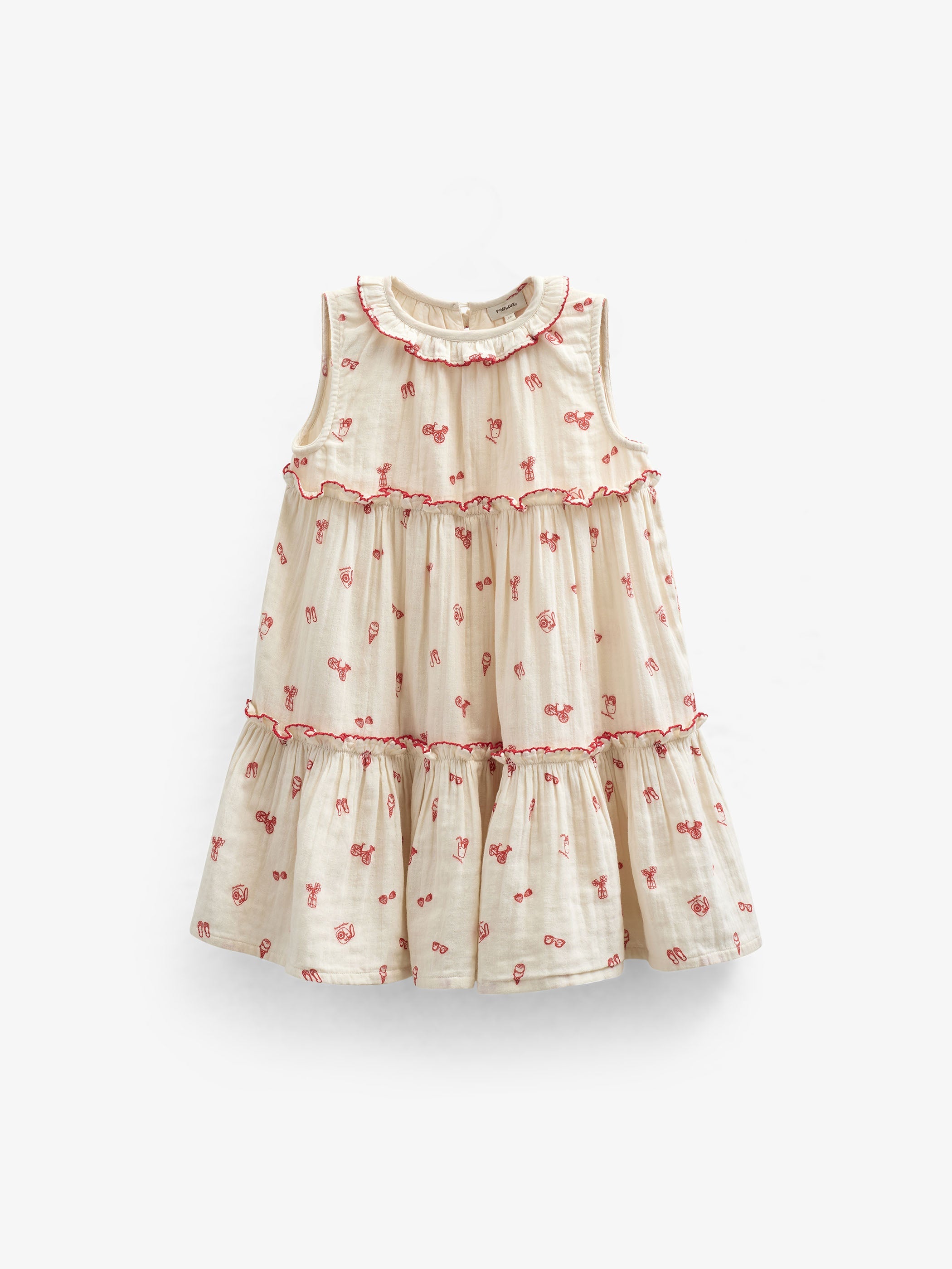 Kjole med krave i musselin med print - Kids - Offwhite/Cherry Red | 100975 Fiona