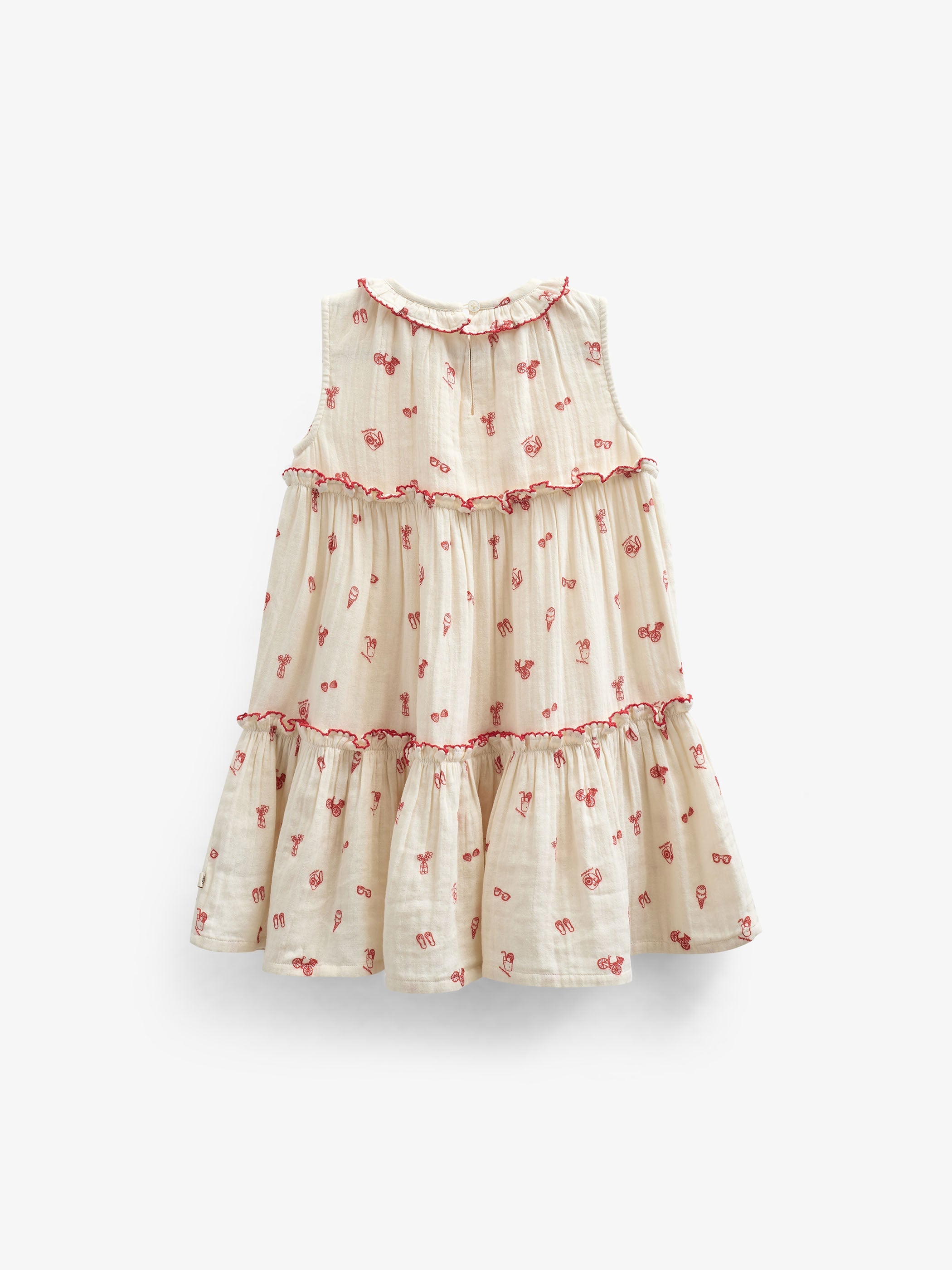 Kjole med krave i musselin med print - Kids - Offwhite/Cherry Red | 100975 Fiona