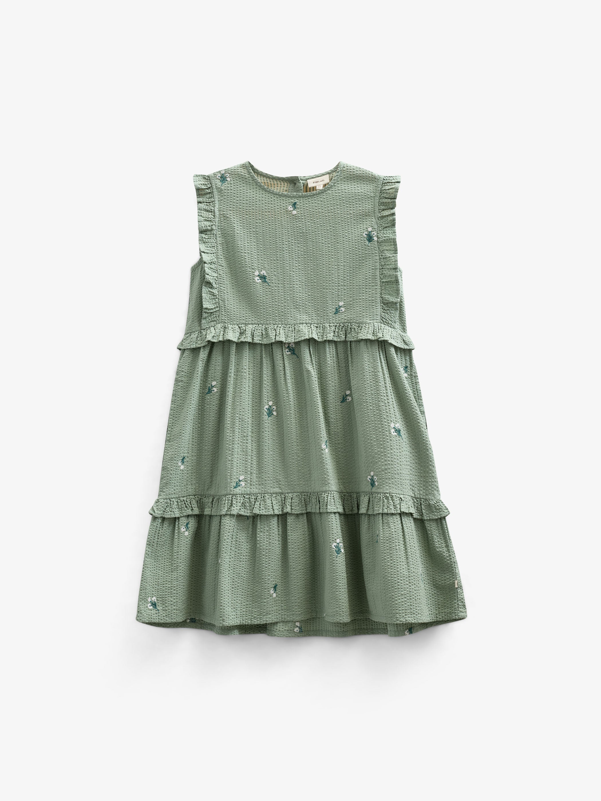 Broderet seersucker kjole - Kids - Dusty Green | 100976 Nora